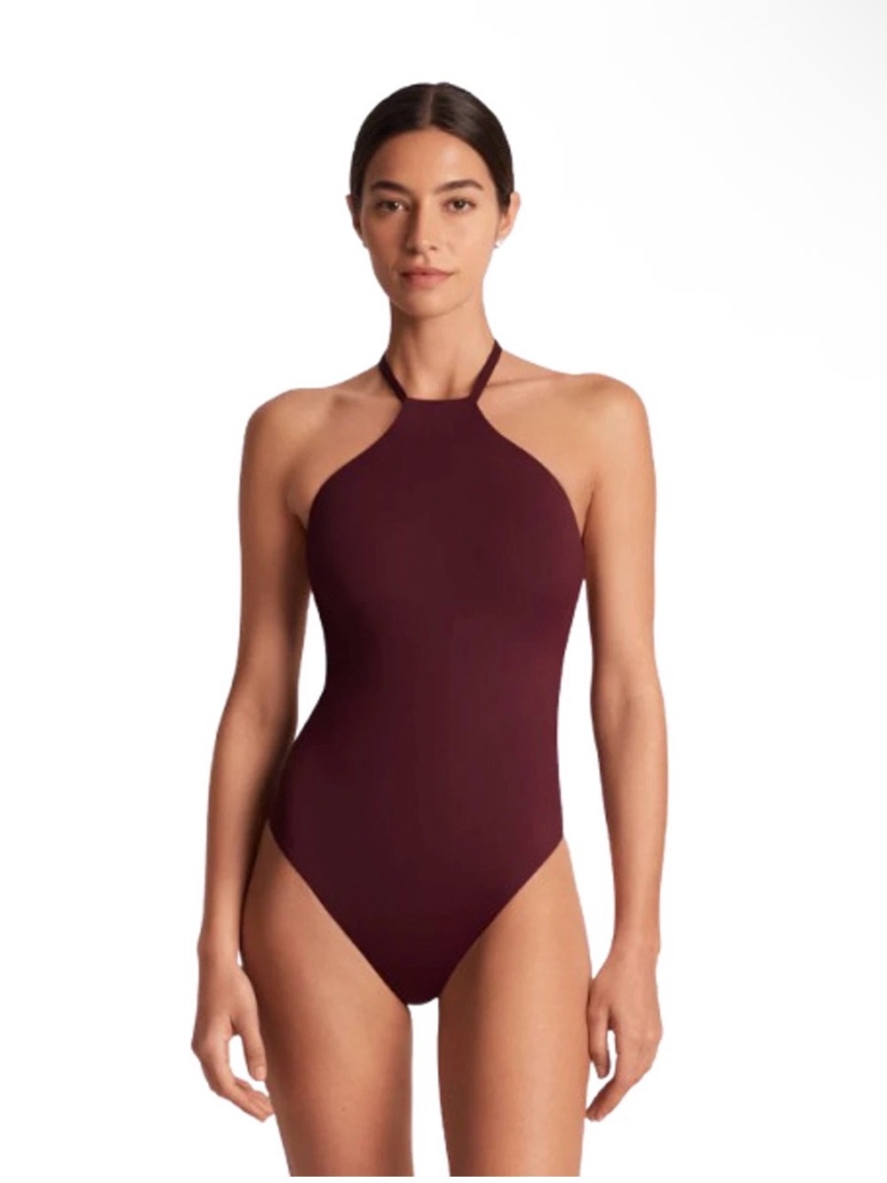 LAUREN RALPH LAUREN High Neck Swimsuit Size 12 Red Claret Beach Club Solids NWT